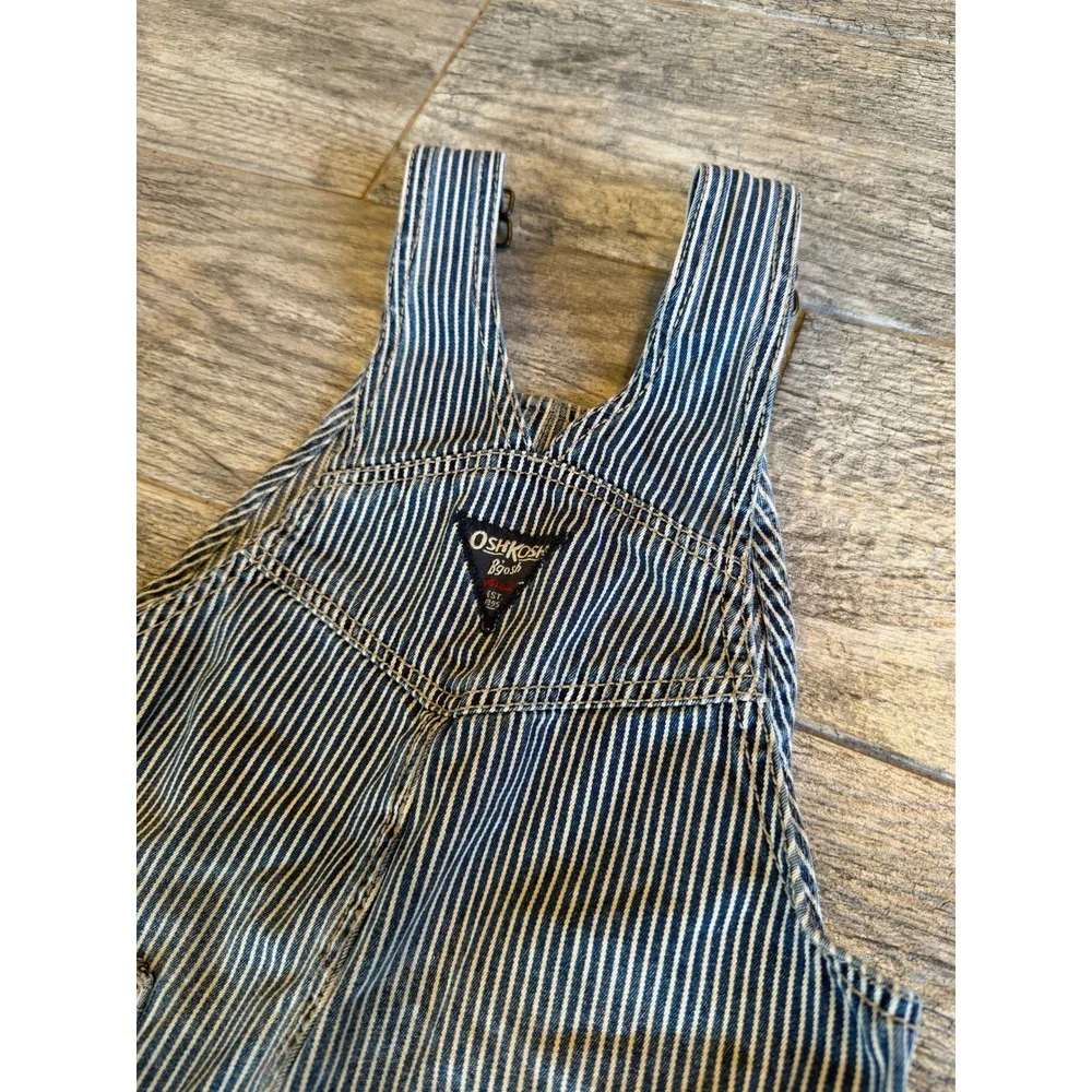 OshKosh B'gosh‎ Overalls Kids 3T Hickory Stripe Denim Carpenter Bibs Vintage